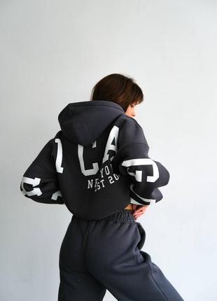 Трикотажний спортивний костюм на флісі з джогерами та худі chicago графітовий