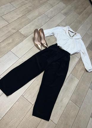 Чорні вкорочені класичні брюки,банани(032)