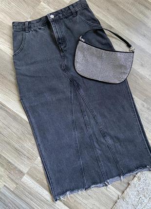 Стильная джинсовая юбка юбка миди1 фото