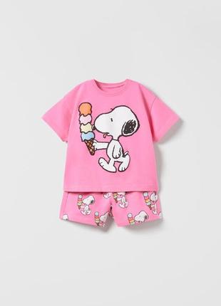 Комплект snoopy peanutstm zara костюм розовый барби набор футболка и шорты