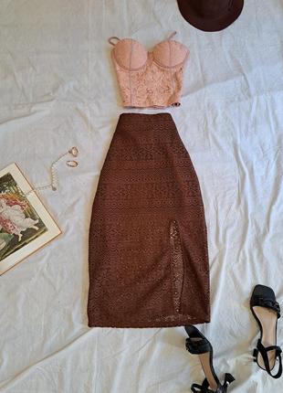 Топ-корсет, юбка карандаш с разрезом,  юбка мили с разрезом,  ажурная юбка с разрезом3 фото