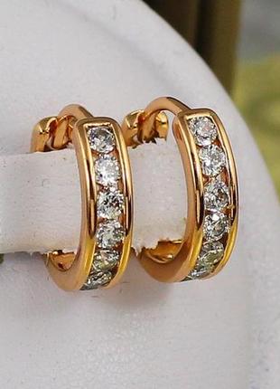 Серьги xuping jewelry кольца дорожка из отдельных фианитов 1.4 см золотистые1 фото