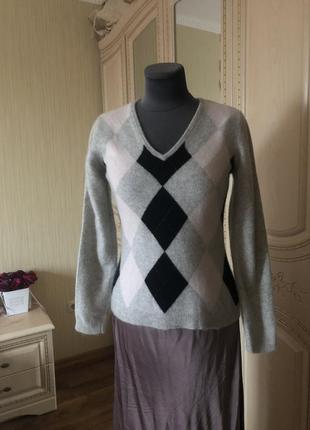 Стильний кашеміровий джемпер пуловер клітка, натуральний кашемір, f&f