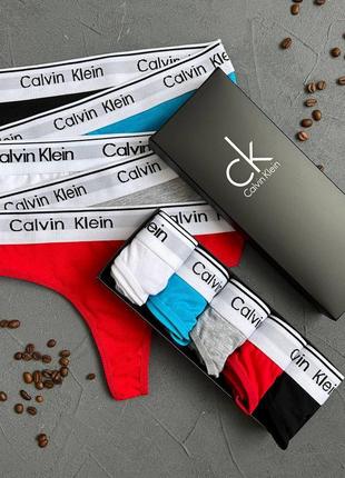 Стринги женские calvin klein, трусики набор 5 штук в подарочной коробке премиум качество