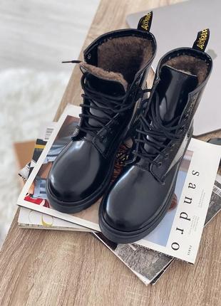 Зимние ботинки с мехом dr. martens черные, доктор мартенс, мартинс4 фото