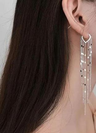 Довгі висячі жіночі сережки з ланцюжками mk1133 срібний2 фото