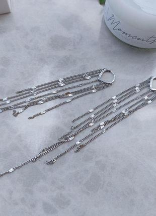 Довгі висячі жіночі сережки з ланцюжками mk1133 срібний4 фото