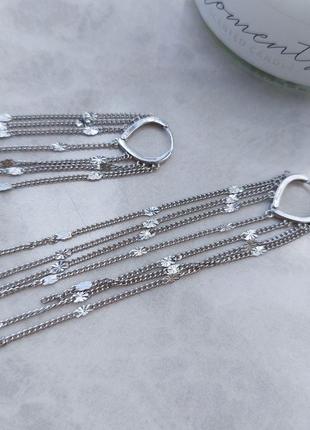 Довгі висячі жіночі сережки з ланцюжками mk1133 срібний5 фото