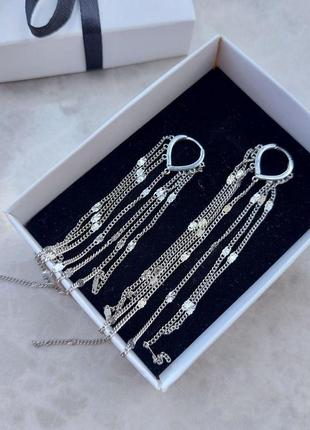 Довгі висячі жіночі сережки з ланцюжками mk1133 срібний3 фото