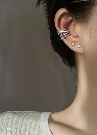 Серьга каффа на ухо без прокола с камнями (1 шт) mk1250 серебро