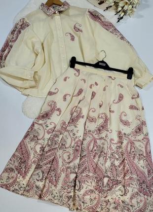 Костюм, блуза с объемными рукавами юбка длинная