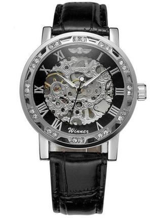 Мужские классические часы winner 8012c diamonds automatic black-silver