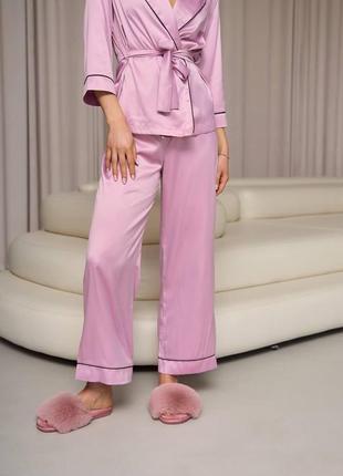 Костюм домашній шаль 2-ка штани та жакет рожевий6 фото