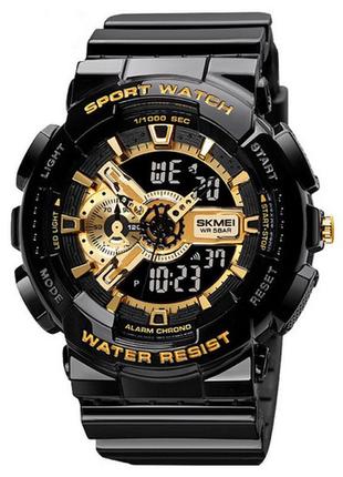 Спортивные мужские часы skmei 1688 black-gold тактические водостойкие наручные кварцевые