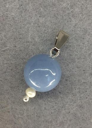 Кулон натуральный камень Ангелят d-9.5 мм и жемчуг цвет фурнитуры серебро