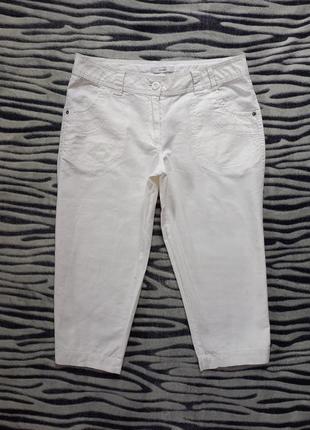 Брендові льняні білі штани бріджі капрі з високою талією george, 14 розмір.