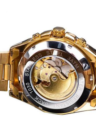 Класичний механічний чоловічий наручний годинник forsining 8099 black-gold-black2 фото