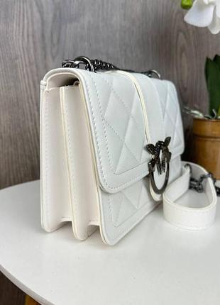 Женская мини сумочка клатч с птичками, маленькая сумка на цепочке белый5 фото