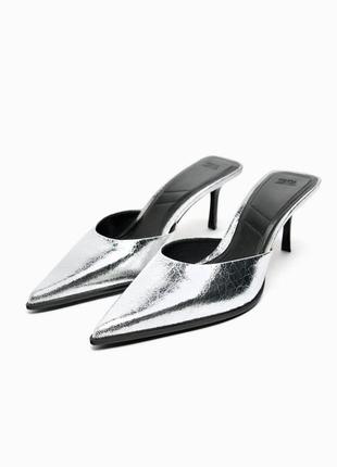 Туфли женские металлизированные мюли zara new
