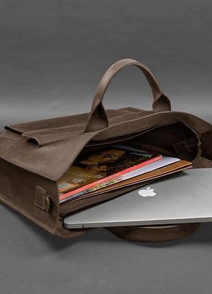 Кожаная сумка для ноутбука и документов универсальная темно-коричневая crazy horse7 фото