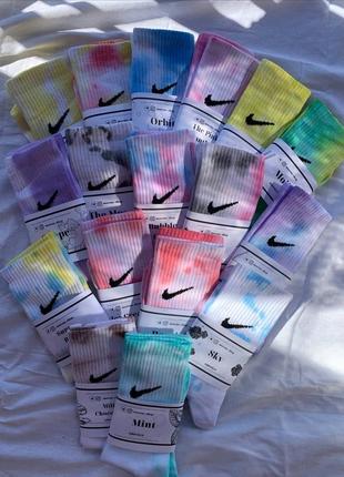 Высокие носки nike tie dye, носки найк тай дай, пятнистые, унисекс, цветные носки, женские, лобчатые