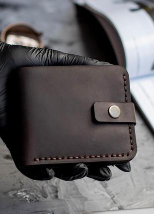 Темно-коричневый кошелек (портмоне) из натуральной кожи comfort brown с монетницей и фиксацией на кнопке
