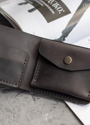 Мужской кожаный кошелек коричневый бумажник для карточек с монетницей натуральная кожа crazy horse4 фото