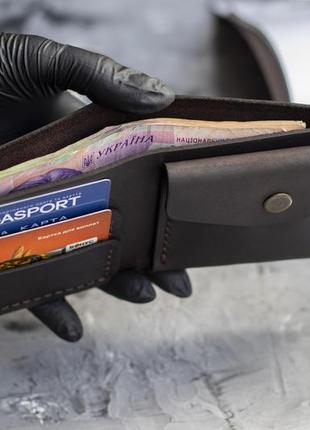 Мужской кожаный кошелек коричневый бумажник для карточек с монетницей натуральная кожа crazy horse7 фото