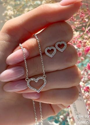 Сережки сердце с фианитами