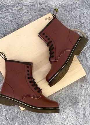 Зимние ботинки с мехом dr. martens 1460 bordo бордовые, доктор мартинс, мартенс5 фото