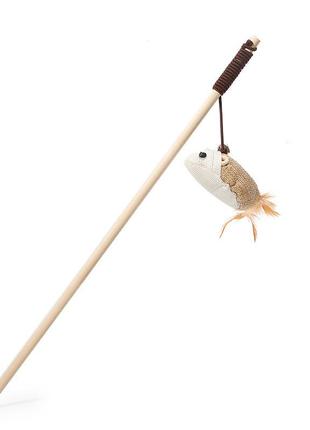 Іграшка для котів taotaopets 014430 паличка дерев'яна з пір'ям 40 см mouse