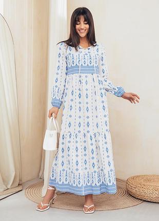 Принтованное длинное платье из высококачественного турецкого материала