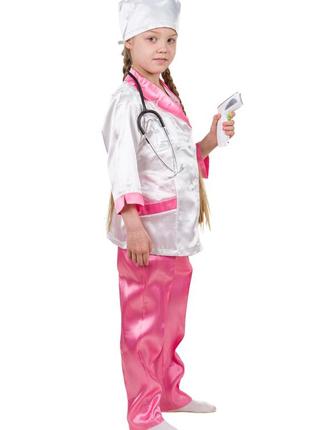 Дитячий карнавальний костюм лікар атлас рожевий для дівчаток 5-8 років