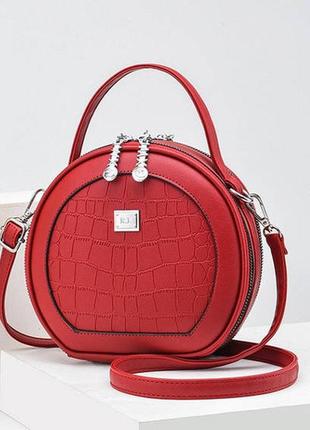 Сумка женская круглая маленькая, мини сумочка для девушки красный3 фото