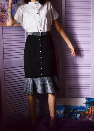 Стильная теплая блестящая юбка миди