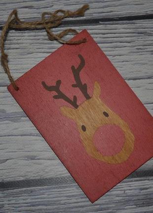 Фірмова табличка декор дерев'яна з малюнком оленя нг новорічні1 фото