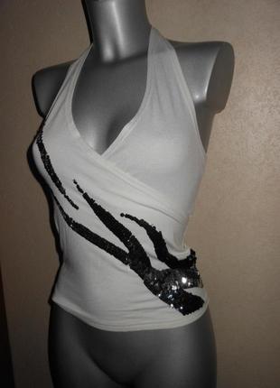 Белая блуза майка американка с пайетками s/38