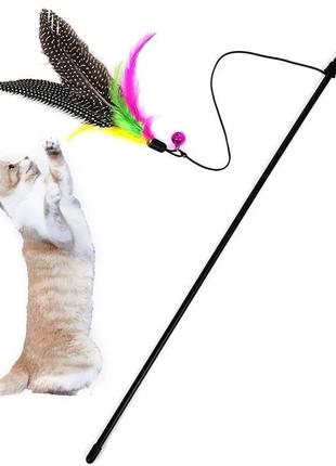 Игрушка для котов и котят дразнилка с перьями на стеке с колокольчиком pink