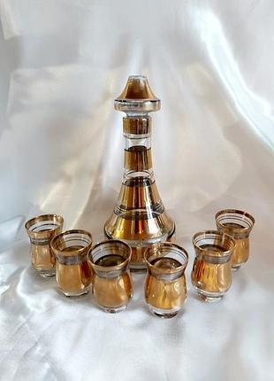 Набор графин и рюмки стекло позолота винтаж