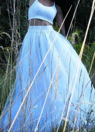 Белая юбка пачка длиная в пол эластичный пояс3 фото