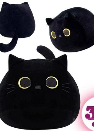 М'яка плюшева іграшка подушка чорний кіт 35 см, талісман із серії довгий кіт батон, masyasha