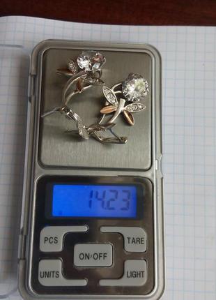 Серебряные серьги сережки серебро 925 с золотой напайкой7 фото