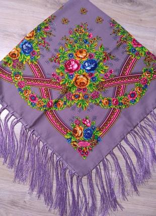 Українська хустка, турецкий метровый сиреневый шерстяной платок с бахромой, 20 расцветок2 фото