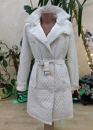 Пальто белое плащ кардиган стеганное тренч