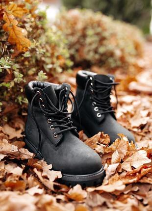 🍁timberland black термо🍁женские ботинки демисезон, осень/весна, кожаные чёрные жіночі
