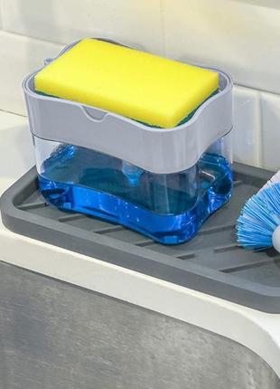 Органайзер для мочалок з мильницею та дозатором натискна soap pump sponge caddy2 фото