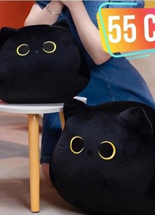 М'яка плюшева іграшка подушка чорний кіт , талісман із серії довгий кіт батон, masyasha