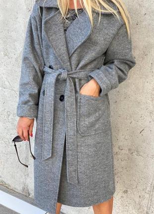 Кашемірове пальто на підкладці застібка гудзики з поясом і кишенями3 фото