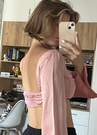 Розовая кофта/блуза барби с длинными рукавами и открытой спиной3 фото