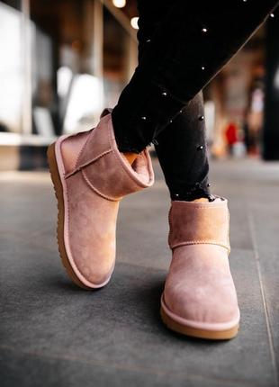 Женские зимние угги/сапоги с мехом😍ugg classic mini pink😍розовые уги зима кожа4 фото